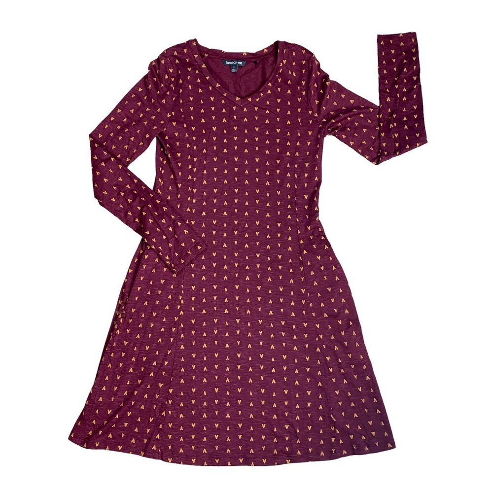 Toad&Co Windmere Samba Fabric Dress Long Sleeve Burgundy A-Line Pockets-S